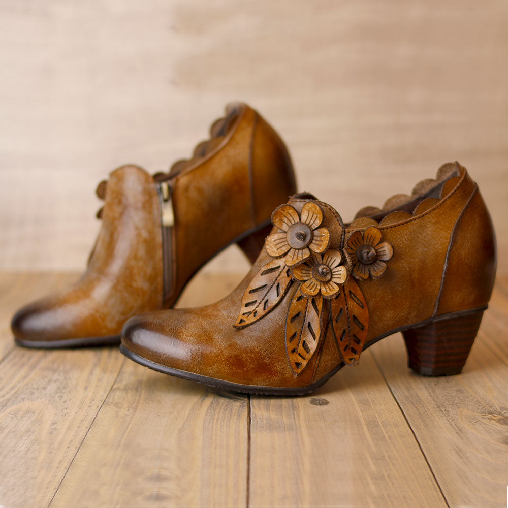 Low heel pumps shoes brown leather MARINA - LUISA TOLEDO